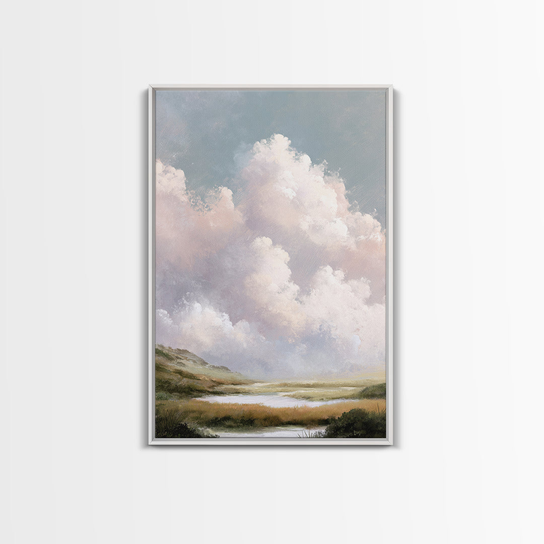 Blush Cloudscape with Dreamy Atmosphere Canvas Print, Wedding Art, Wedding Guest Book, Living Room Decor, Oil Painting, Romance, WED-2x3-95