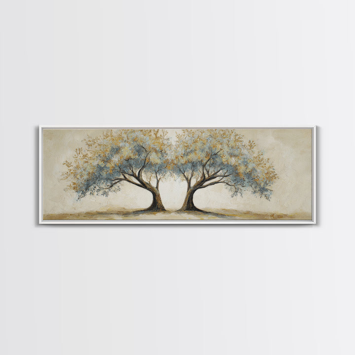 Two Intertwined Trees as Symbolic Artwork Framed Canvas Print, Wedding Art, Custom Wedding, Living Room Decor, Romance, WED-3x1-15