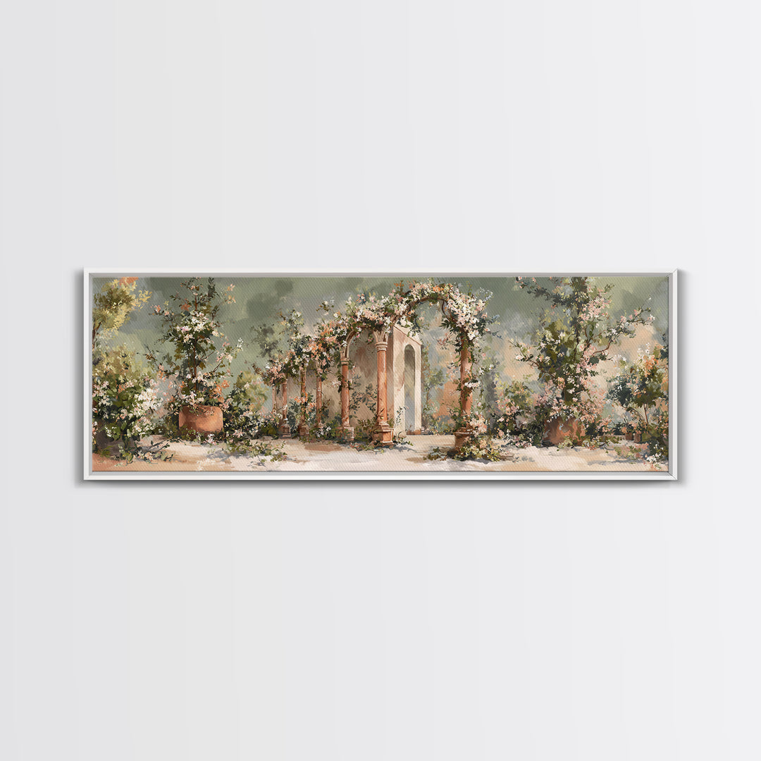 Romantic Garden Arch Covered Canvas Print, Wedding Art, Wedding Guest Book, Living Room Decor, Romance, Rustic Wedding, WED-3x1-26