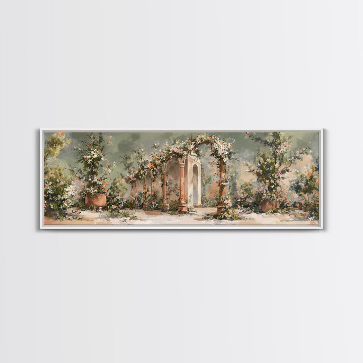 Romantic Garden Arch Covered Canvas Print, Wedding Art, Wedding Guest Book, Living Room Decor, Romance, Rustic Wedding, WED-3x1-26