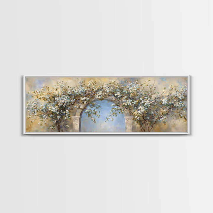 Romantic Garden Arch Covered Canvas Print, Wedding Art, Wedding Guest Book, Living Room Decor, Romance, Rustic Wedding, WED-3x1-50