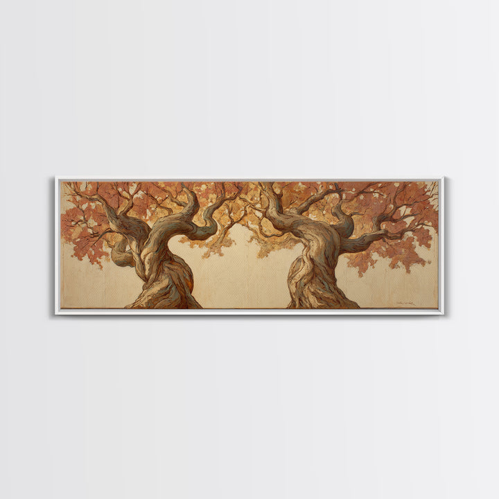 Two Intertwined Trees as Symbolic Artwork Framed Canvas Print, Wedding Art, Statement Artwork, Living Room Decor, Romance, WED-3x1-63