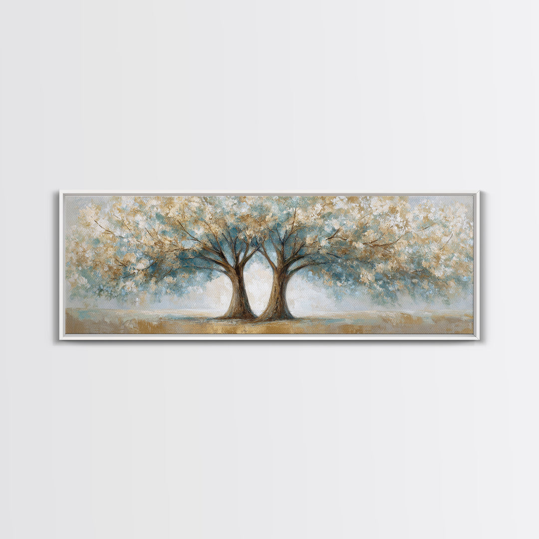 Two Intertwined Trees as Symbolic Artwork Framed Canvas Print, Wedding Art, Wedding Dress, Living Room Decor, Fine Art, Romance, WED-3x1-87