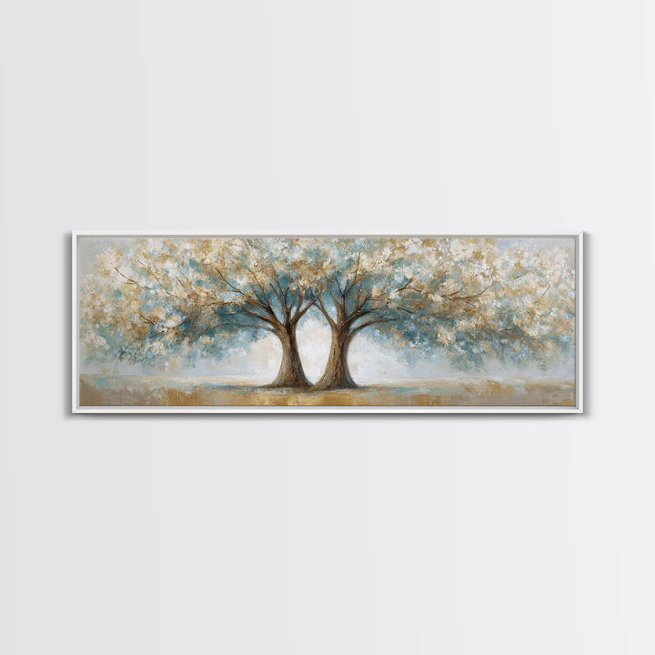 Two Intertwined Trees as Symbolic Artwork Framed Canvas Print, Wedding Art, Wedding Dress, Living Room Decor, Fine Art, Romance, WED-3x1-87