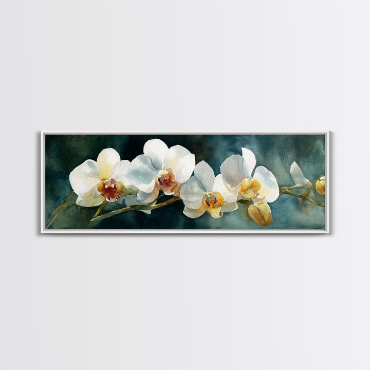 White Orchid and Gold Ribbon Composition Canvas Print, Wedding Art, Textured Painting, Living Room Decor, Oil Painting, Romance, WED-3x1-88