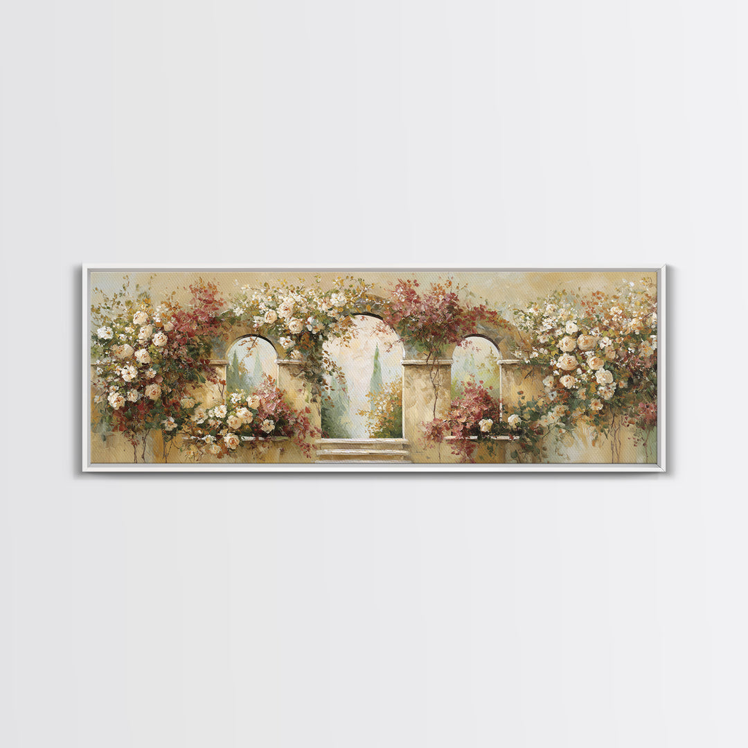 Romantic Garden Arch Covered Canvas Print, Wedding Art, Downloadable Art, Living Room Decor, Oil Painting, Romance, WED-3x1-98
