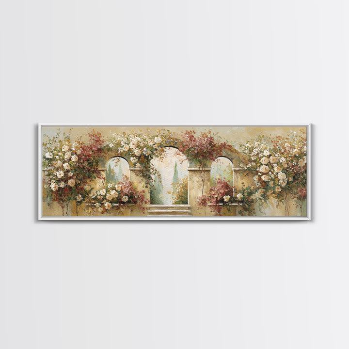 Romantic Garden Arch Covered Canvas Print, Wedding Art, Downloadable Art, Living Room Decor, Oil Painting, Romance, WED-3x1-98