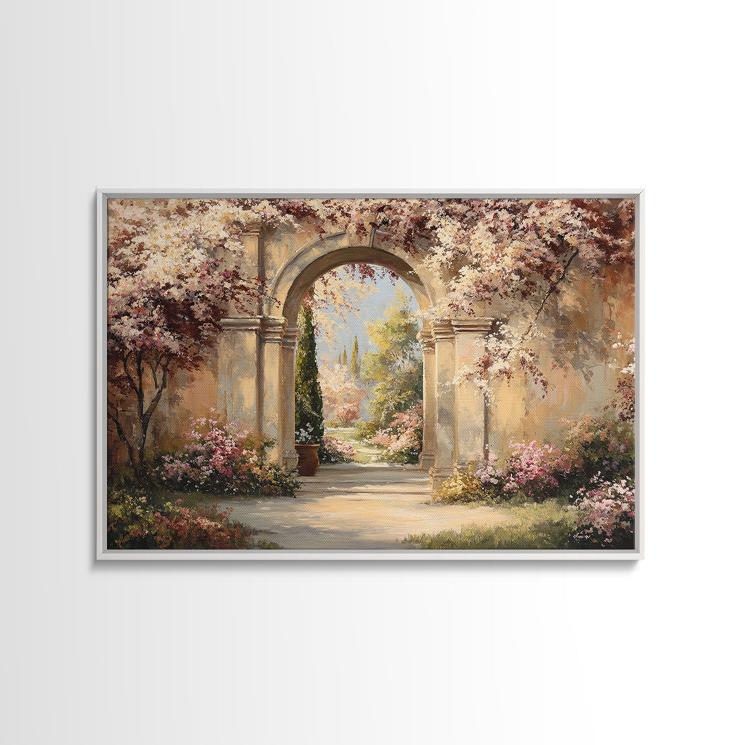 Romantic Garden Arch Covered Framed Canvas Print, Wedding Art, Wedding, Living Room Decor, Oil Painting, Romance, WED-3x2-14