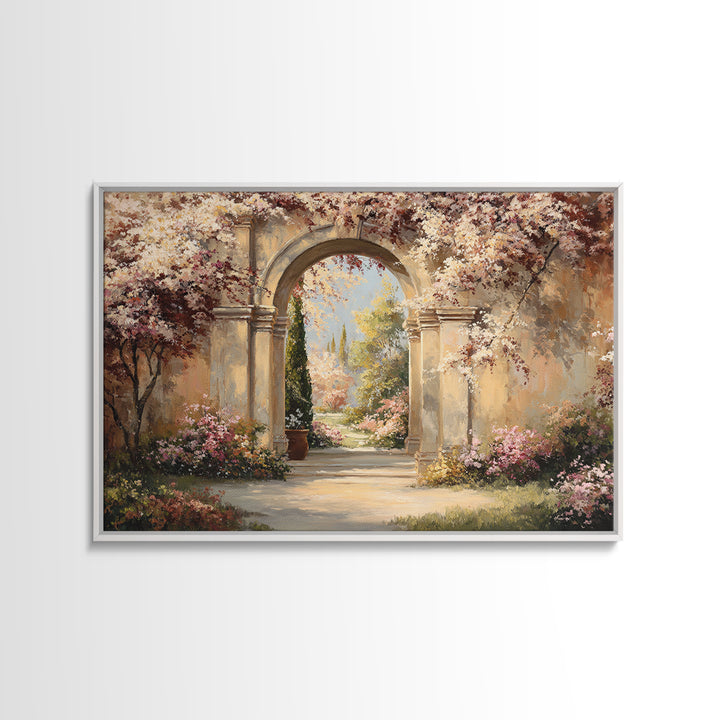 Romantic Garden Arch Covered Framed Canvas Print, Wedding Art, Wedding, Living Room Decor, Oil Painting, Romance, WED-3x2-14