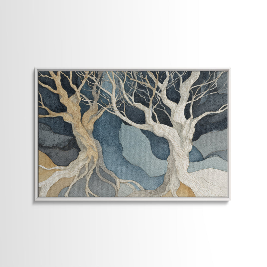 Two Intertwined Trees as Symbolic Artwork Framed Canvas Print, Wedding Art, Wedding Decor, Living Room Decor, Fine Art, Romance, WED-3x2-27