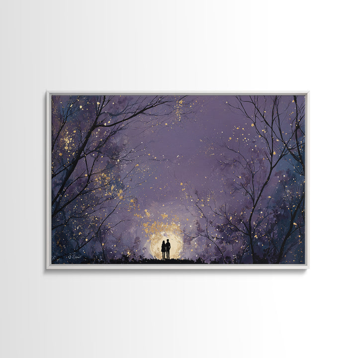 Couple Silhouette Beneath Moonlit Trees Canvas Print, Wedding Art, Custom Wedding Gift, Living Room Decor, Fine Art, Romance, WED-3x2-33
