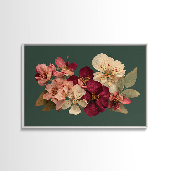 Pressed Flowers from a Wedding Bouquet Framed Canvas Print, Wedding Art, Framed Art, Living Room Decor, Watercolor Art, Romance, WED-3x2-36