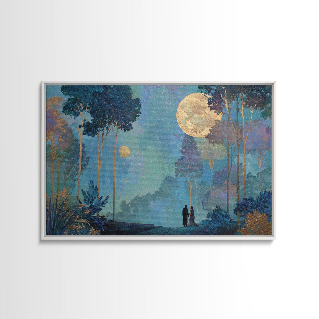 Couple Silhouette Beneath Moonlit Trees Canvas Print, Wedding Art, Custom Wedding Gift, Living Room Decor, Fine Art, Romance, WED-3x2-57
