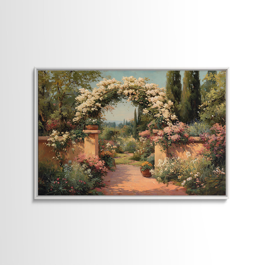 Romantic Garden Arch Covered Framed Canvas Print, Wedding Art, Custom Wedding Gift, Living Room Decor, Watercolor Art, Romance, WED-3x2-86