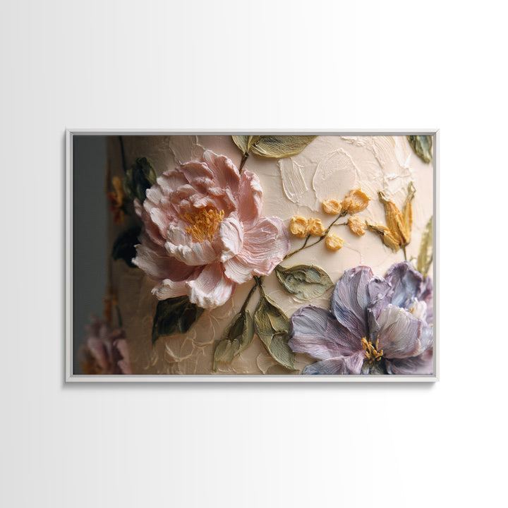 Wedding Cake with Flowers in Painterly Style Framed Canvas Print, Wedding Art, Wedding Guestbook, Living Room Decor, Romance, WED-3x2-90