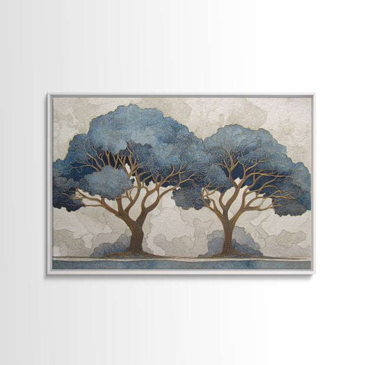 Two Intertwined Trees as Symbolic Artwork Framed Canvas Print, Wedding Art, Home Decor, Living Room Decor, Fine Art, Romance, WED-3x2-99