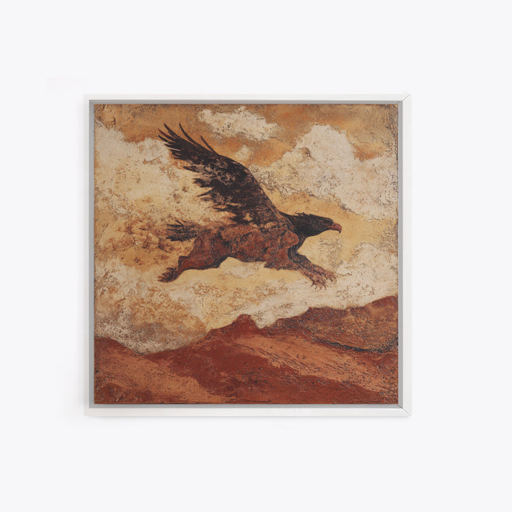 Eagle Flying Above Mountain Ridge Canvas Print, Western Art, Rustic Wall Art, Southwestern Decor, Watercolor Art, Frontier, WES-1x1-13