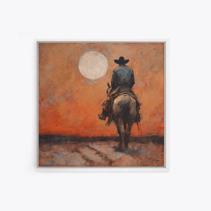 Desert Moon over Lone Rider Canvas Print, Western Art, Digital Download Art, Southwestern Decor, Frontier, Neutral Decor, WES-1x1-35