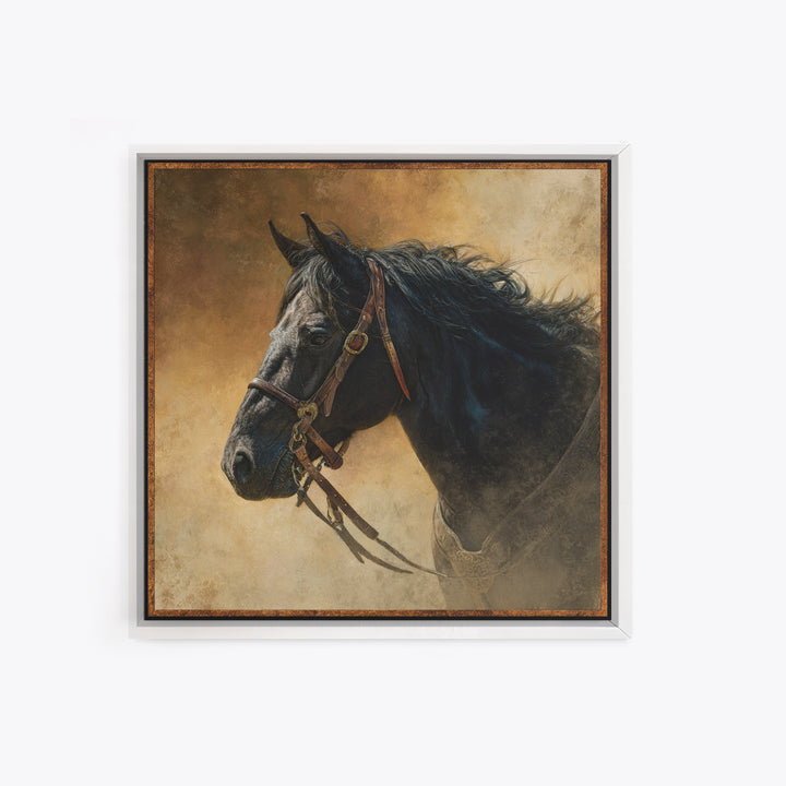 Black Horse Portrait Canvas Print, Western Art, Neutral Decor, Southwestern Decor, Fine Art, Frontier, Home Decor, Wall Decor, WES-1x1-90