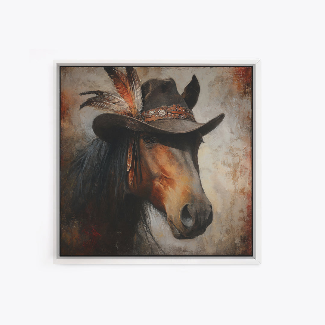Cowboy Hat with Feathers and Beads Canvas Print, Western Art, Modern Decor, Southwestern Decor, Fine Art, Frontier, Wall Decor, WES-1x1-94