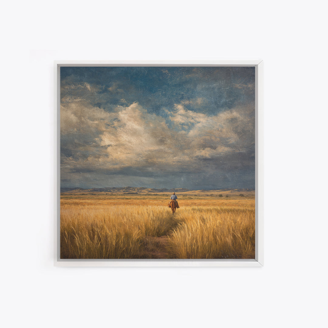Golden Wheat Field Framed Canvas Print, Western Art, Printable Wall Art, Southwestern Decor, Frontier, Downloadable Art, WES-1x1-96