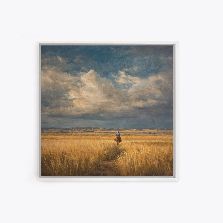 Golden Wheat Field Framed Canvas Print, Western Art, Printable Wall Art, Southwestern Decor, Frontier, Downloadable Art, WES-1x1-96