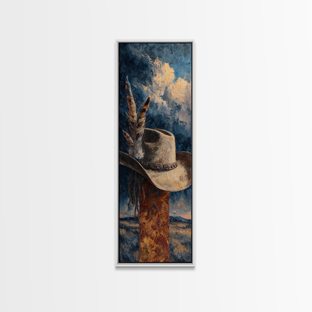 Cowboy Hat with Feathers and Beads Canvas Print, Western Art, Horse Wall Art, Southwestern Decor, Fine Art, Frontier, WES-1x3-10