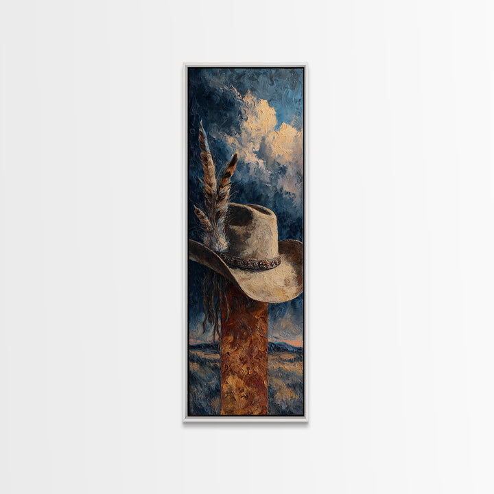 Cowboy Hat with Feathers and Beads Canvas Print, Western Art, Horse Wall Art, Southwestern Decor, Fine Art, Frontier, WES-1x3-10