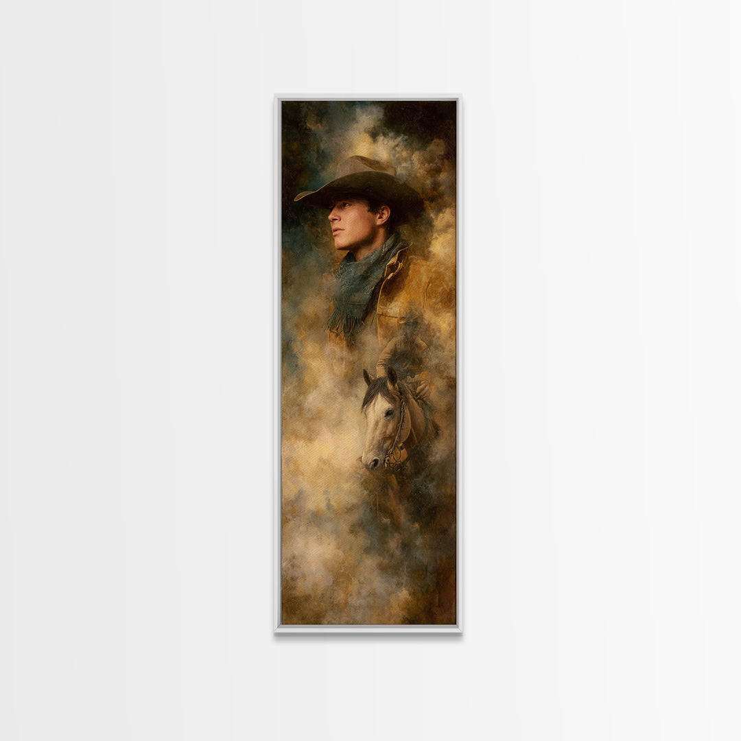 Cowboy Campfire under Starry Sky Canvas Print, Western Art, Western Wall Decor, Southwestern Decor, Fine Art, Frontier, WES-1x3-2