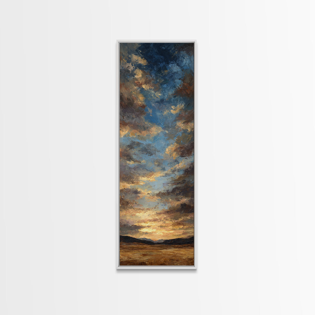 Cowboy Campfire under Starry Sky Framed Canvas Print, Western Art, Fine Art Print, Southwestern Decor, Fine Art, Frontier, WES-1x3-50