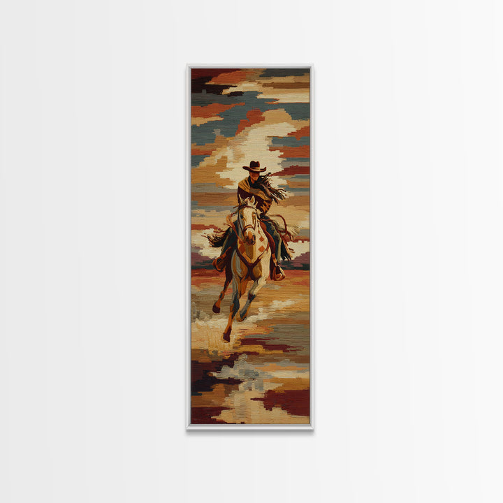 Southwestern Blanket Pattern Framed Canvas Print, Western Art, Textured Painting, Southwestern Decor, Fine Art, Frontier, WES-1x3-53