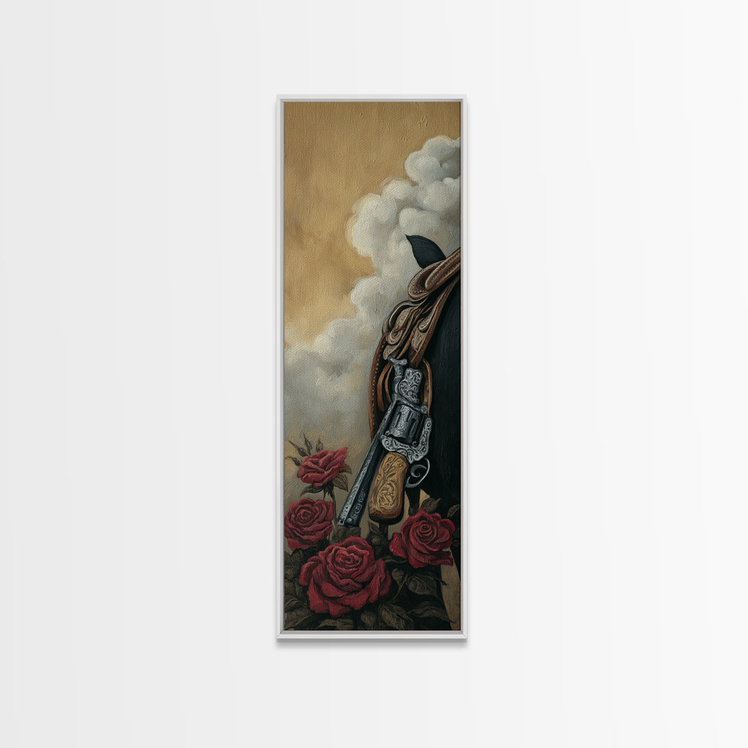 Old Revolver and Roses Framed Canvas Print, Western Art, Western Print, Southwestern Decor, Fine Art, Frontier, WES-1x3-79