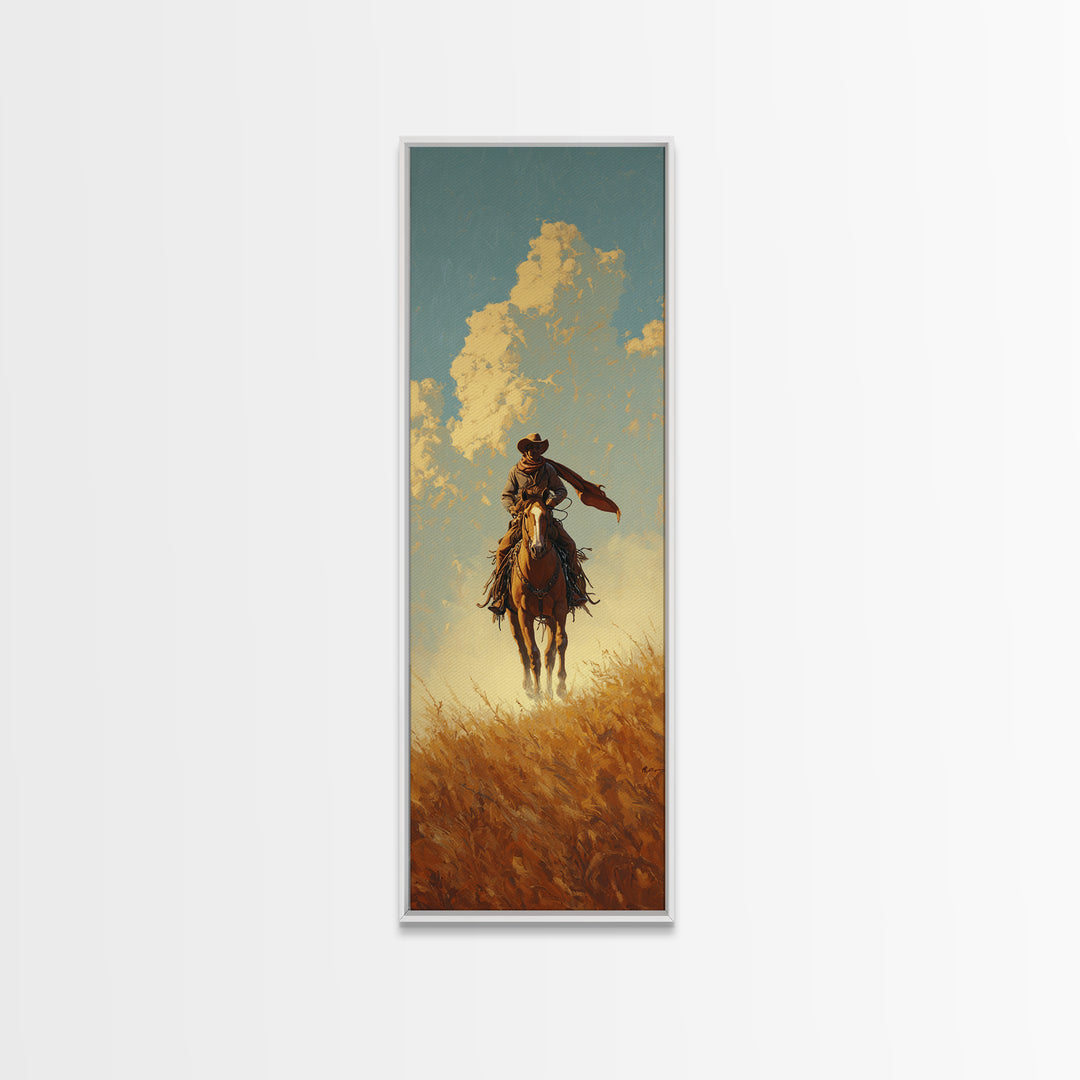 Buckskin Horse in Golden Prairie Light Framed Canvas Print, Western Art, Boho Decor, Southwestern Decor, Oil Painting, Frontier, WES-1x3-91