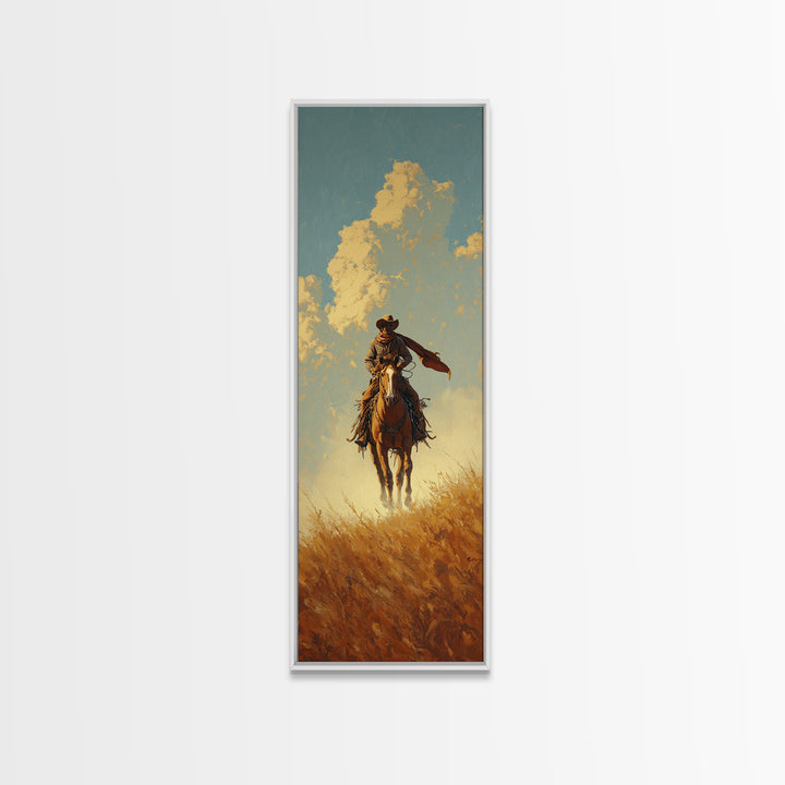 Buckskin Horse in Golden Prairie Light Framed Canvas Print, Western Art, Boho Decor, Southwestern Decor, Oil Painting, Frontier, WES-1x3-91