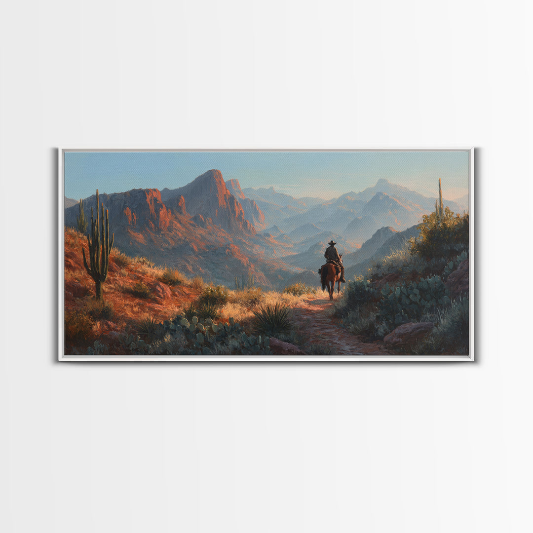 Cactus and Red Rock Canyon Landscape Framed Canvas Print, Western Art, Original Art, Southwestern Decor, Oil Painting, Frontier, WES-2x1-25