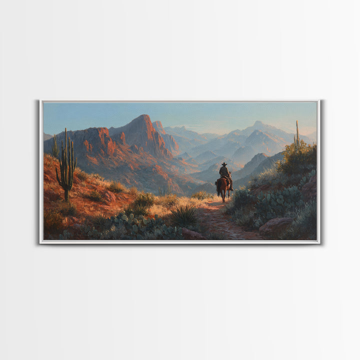 Cactus and Red Rock Canyon Landscape Framed Canvas Print, Western Art, Original Art, Southwestern Decor, Oil Painting, Frontier, WES-2x1-25
