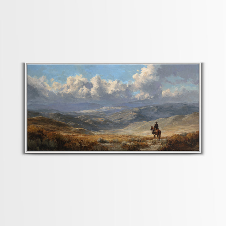 Eagle Flying Above Mountain Ridge Framed Canvas Print, Western Art, Painting, Southwestern Decor, Fine Art, Frontier, WES-2x1-33