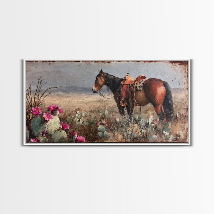 Prickly Pear Cactus Framed Canvas Print, Western Art, Oil Painting, Southwestern Decor, Frontier, Digital Download Art, WES-2x1-60