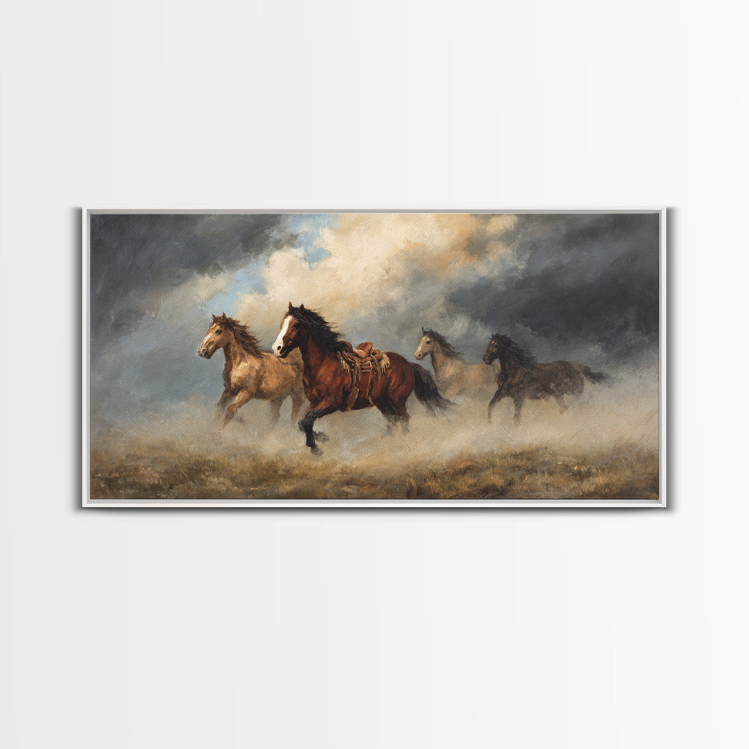 Wild Mustang Herd Canvas Print, Western Art, Original Art, Southwestern Decor, Frontier, Landscape, Native American Art, WES-2x1-70