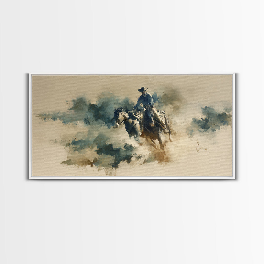 Rodeo Rider Mid Motion Canvas Print, Western Art, Western Wall Art, Southwestern Decor, Oil Painting, Frontier, Western Print, WES-2x1-77