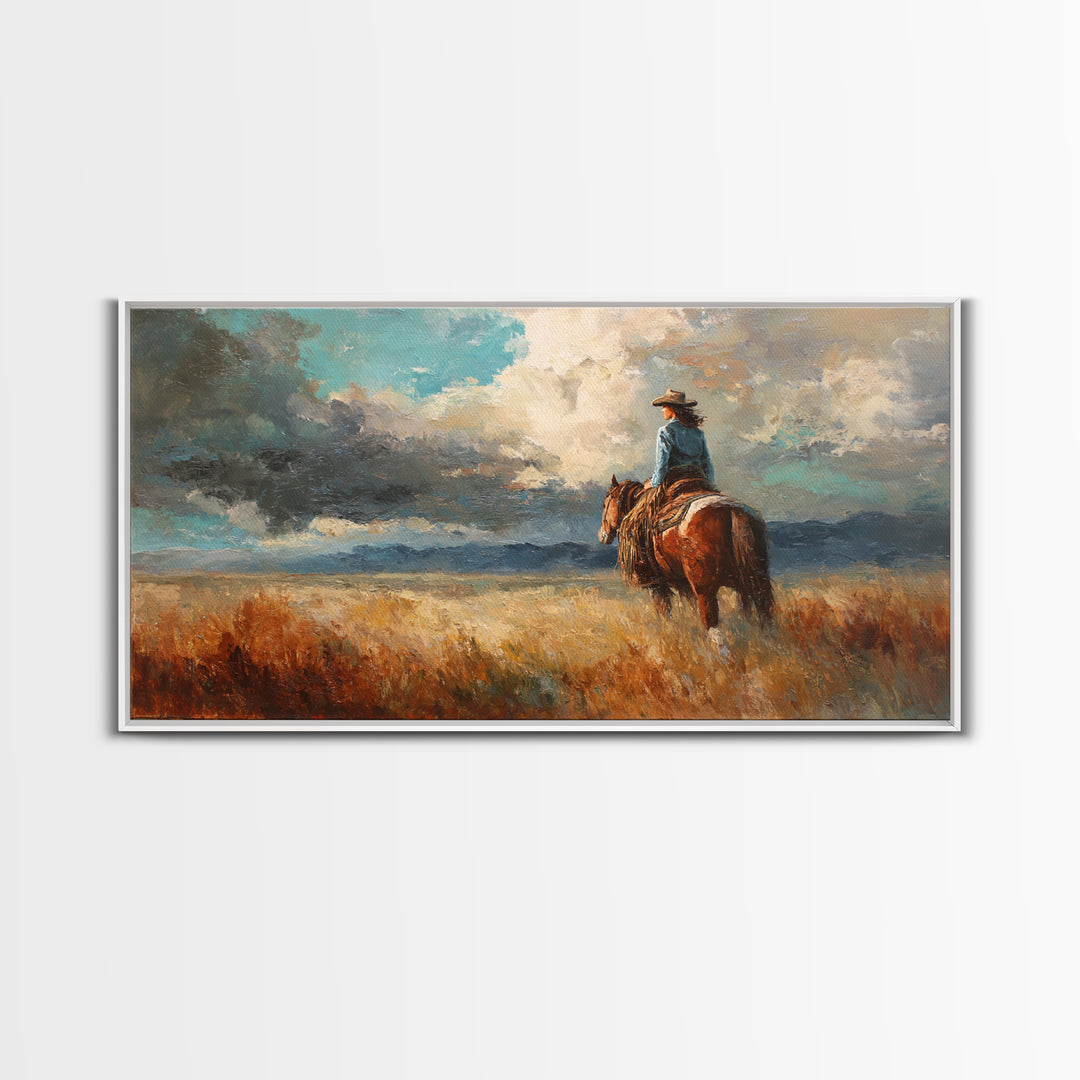 Cowgirl Portrait with Turquoise Jewelry Canvas Print, Western Art, Western, Southwestern Decor, Frontier, Native American Art, WES-2x1-98