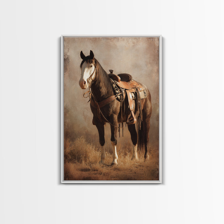 Western Saddle and Rope on Weathered Wood Framed Canvas Print, Western Art, Southwestern Decor, Watercolor Art, Frontier, WES-2x3-18