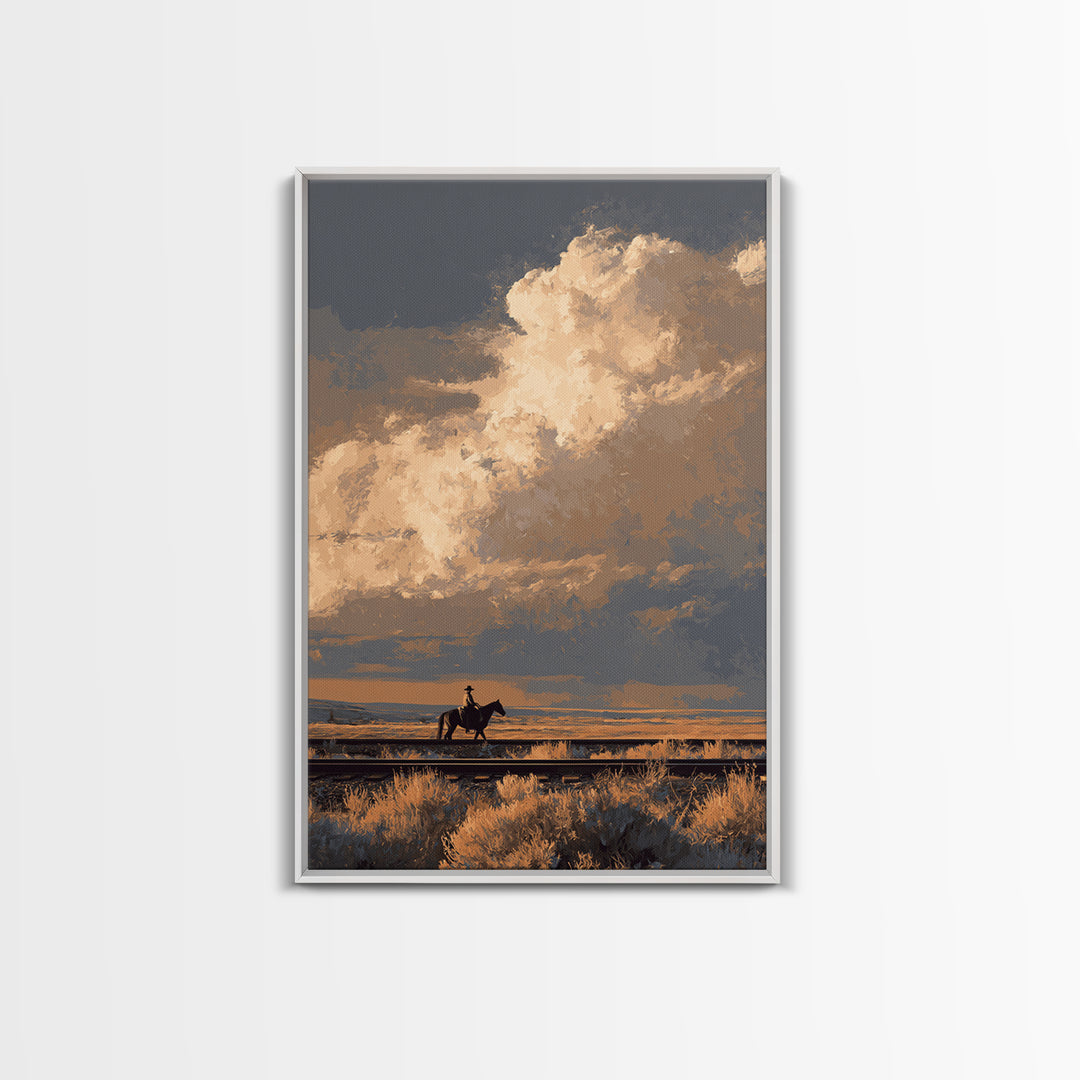 Train Crossing Western Plains Framed Canvas Print, Western Art, Original Art, Southwestern Decor, Fine Art, Frontier, WES-2x3-55