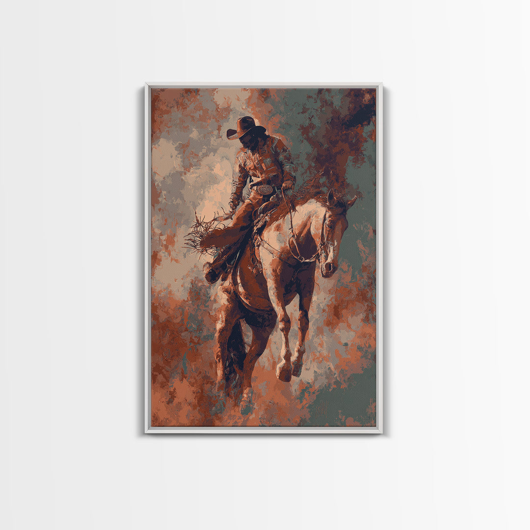 Rodeo Rider Mid Motion Canvas Print, Western Art, Cowboy Art, Southwestern Decor, Fine Art, Frontier, Rustic Wall Art, WES-2x3-65