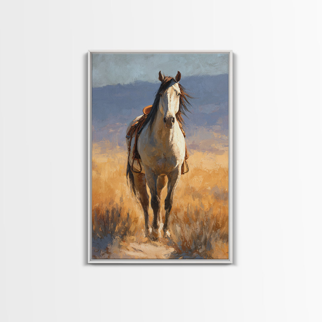 Buckskin Horse in Golden Prairie Light Framed Canvas Print, Western Art, Western Print, Southwestern Decor, Fine Art, Frontier, WES-2x3-87