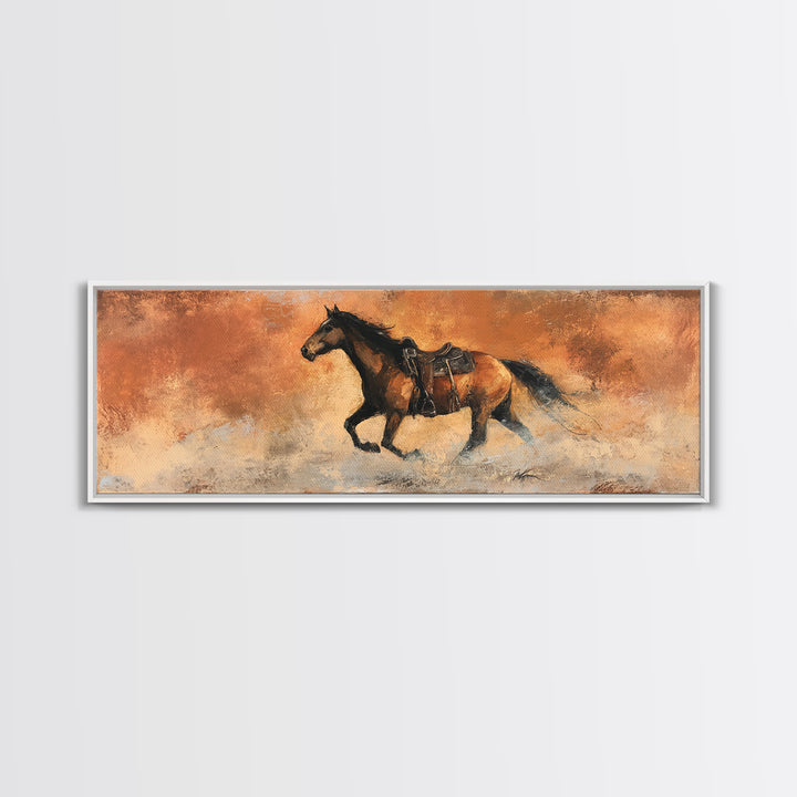 Buckskin Horse in Golden Prairie Light Framed Canvas Print, Western Art, Room Decor, Southwestern Decor, Fine Art, Frontier, WES-3x1-23