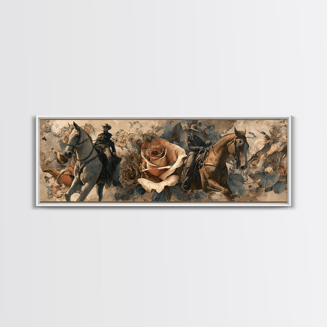 Old Revolver and Roses Framed Canvas Print, Western Art, Painting, Southwestern Decor, Fine Art, Frontier, Trendy Wall Art, WES-3x1-59