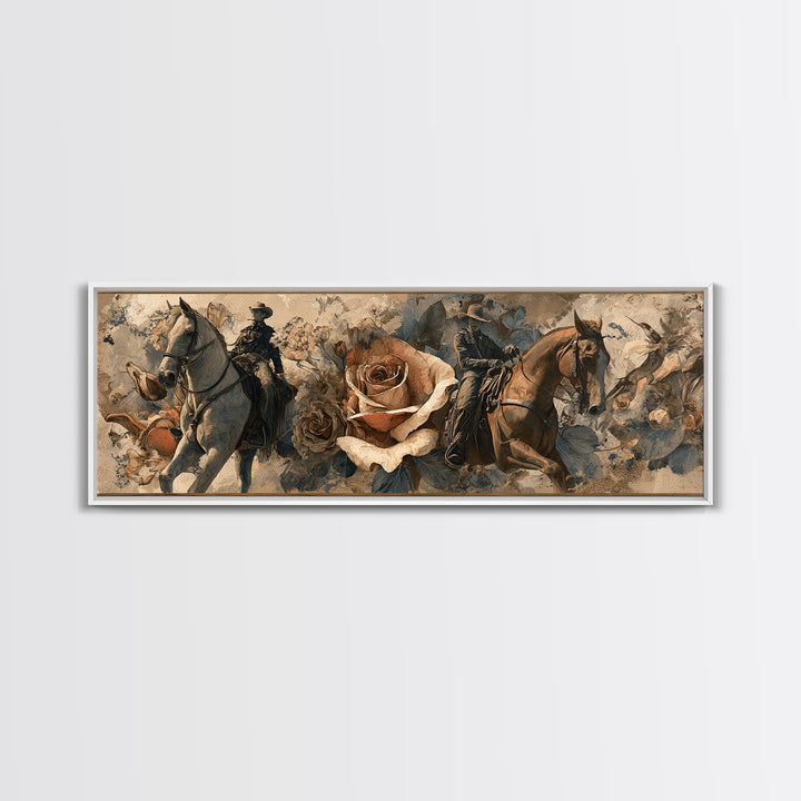 Old Revolver and Roses Framed Canvas Print, Western Art, Painting, Southwestern Decor, Fine Art, Frontier, Trendy Wall Art, WES-3x1-59