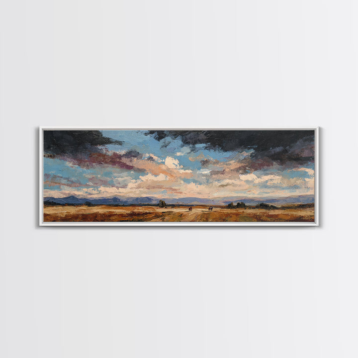 Train Crossing Western Plains Framed Canvas Print, Western Art, Contemporary Art, Southwestern Decor, Fine Art, Frontier, WES-3x1-63