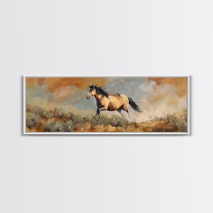 Buckskin Horse in Golden Prairie Light Canvas Print, Western Art, Western Decor, Southwestern Decor, Fine Art, Frontier, WES-3x1-71